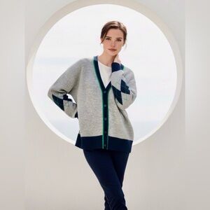 CeCe by Vince Camuto Women's Argyle Cardigan Sweater in Heather Gray L